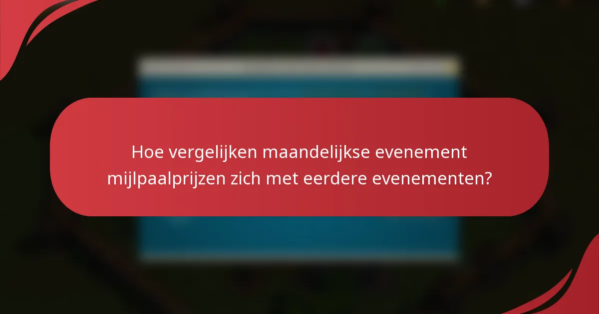 Hoe vergelijken maandelijkse evenement mijlpaalprijzen zich met eerdere evenementen?